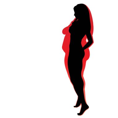 Vektör kavramsal şişman kilolu obez kadın vs fit sağlıklı vücut kilo kaybını takiben ince ya da diyet izole kas ince olan kadın. Fitness, beslenme veya şişmanlık obezite, sağlık siluet şekli