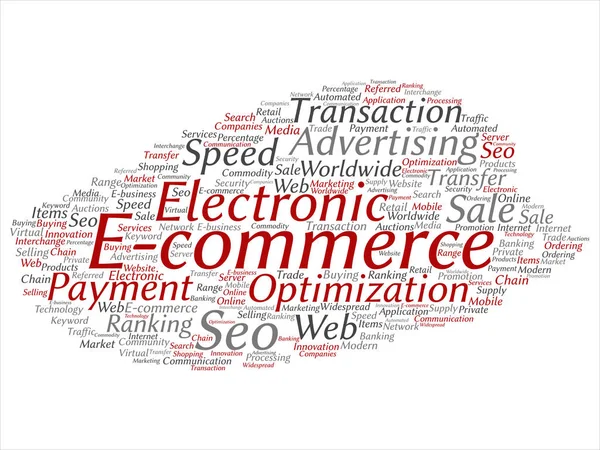 Wektor Koncepcja Pojęciowy Commerce Elektronicznej Sprzedaży Streszczenie Słowo Cloud Białym — Wektor stockowy