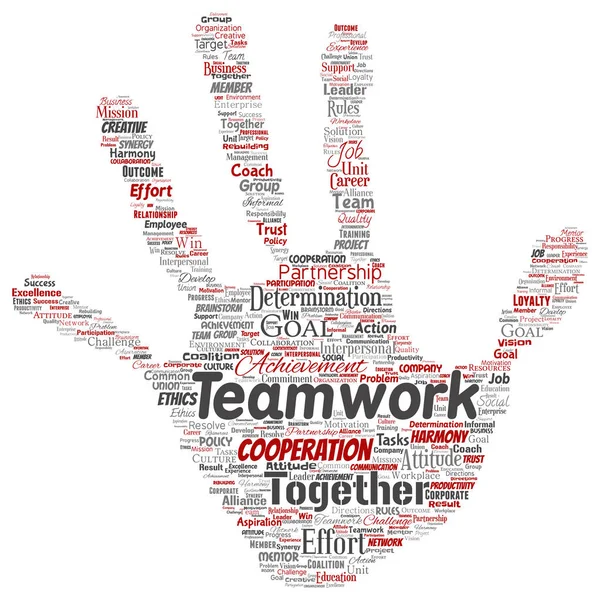 Vector Conceptuele Teamwerk Beheer Hand Print Stempel Rode Partnerschap Idee — Stockvector