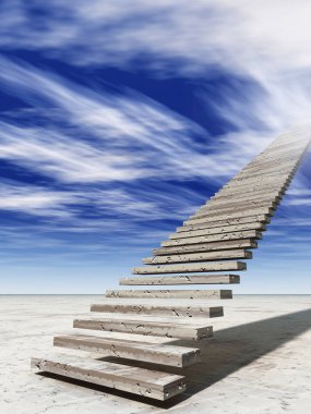 Kavram ya da kavramsal 3d illüstrasyon merdiven merdiven cennete çölde bulutlu gökyüzü arka plan üzerinde