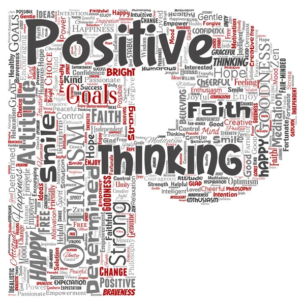 Conceptual positive thinking, happy strong attitude letter font P word cloud isolated on background.