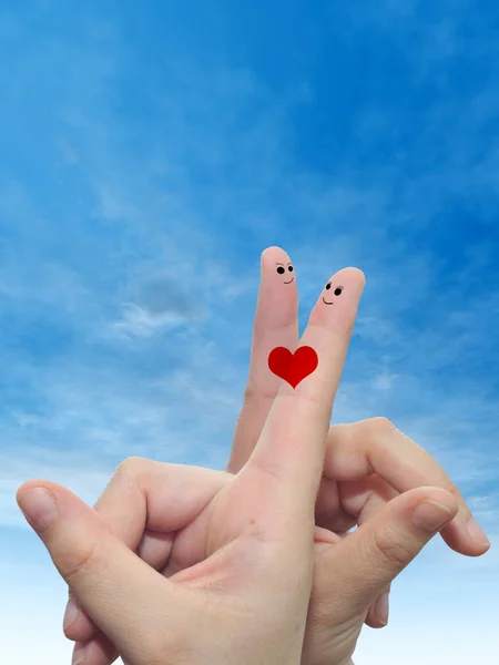 Concept Conceptual Human Female Hands Two Fingers Painted Red Heart — Stock Photo, Image