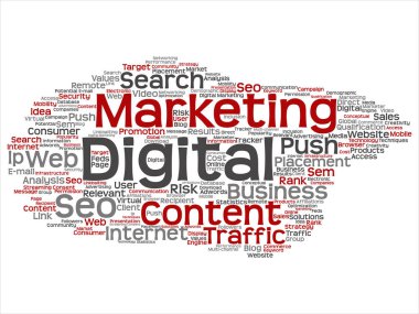 Kavram ya da beyaz arka plan üzerinde izole kavramsal dijital pazarlama seo trafik soyut kelime bulutu.