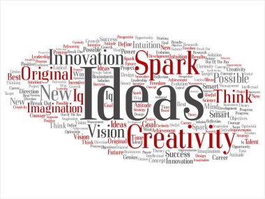 Kavram ya da soyut kelime beyin fırtınası kavramsal yaratıcı yeni bir fikir üzerinde izole beyaz arka plan bulut.