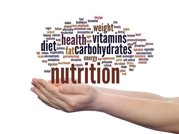 Concept Conceptuele Voeding Gezondheid Dieet Abstract Woord Wolk Handen — Stockfoto