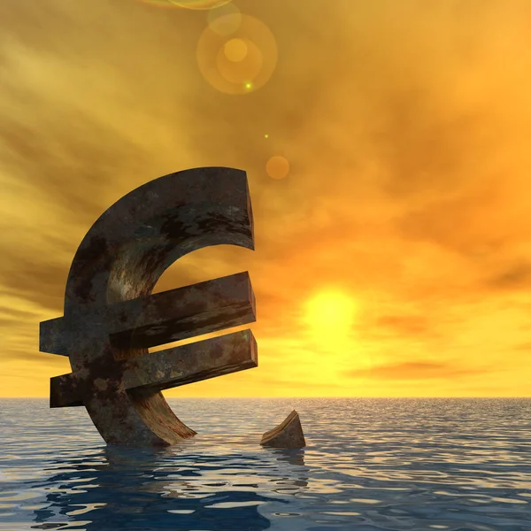 Concettuale Valuta Euro Segno Affondamento Acqua Sfondo Tramonto — Foto Stock