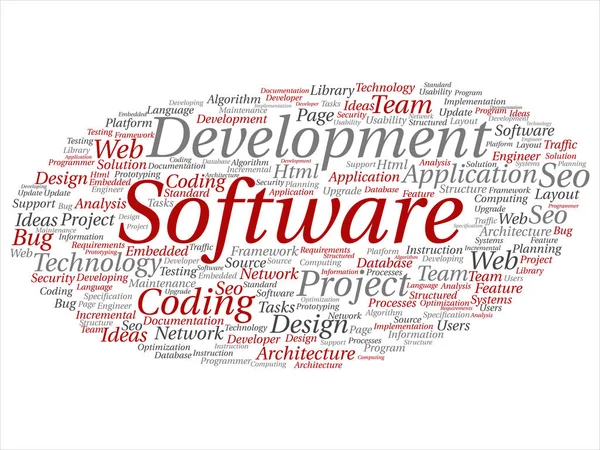 Concepto Desarrollo Conceptual Software Tecnología Codificación Proyectos Palabra Abstracta Nube —  Fotos de Stock