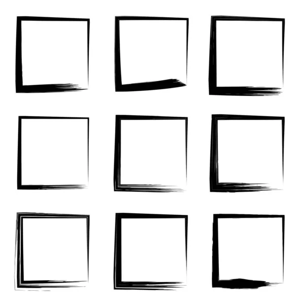 Collection Set Artistic Black Paint Grungy Brush Stroke Square Frames — Stock Photo, Image