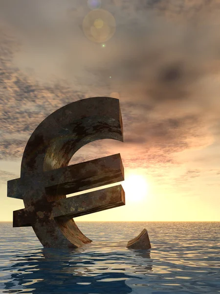 Conceptual Currency Euro Sign Sinking Water Sunset Background — Stock Photo, Image