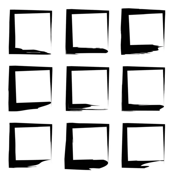 Collection Set Artistic Black Paint Grungy Brush Stroke Square Frames — Stock Photo, Image