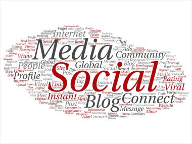 Vektör kavramsal sosyal medya ağ veya teknoloji soyut kelime bulut beyaz arka plan üzerinde izole pazarlama iletişimi.