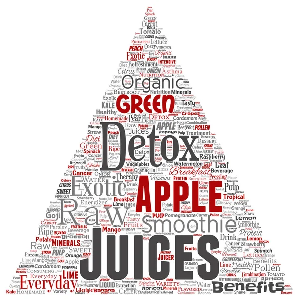 ベクトル概念自然なフルーツまたは野菜ジュース三角形赤矢印健康的な食事有機飲料単語クラウド ホワイト バック グラウンドの分離 — ストックベクタ
