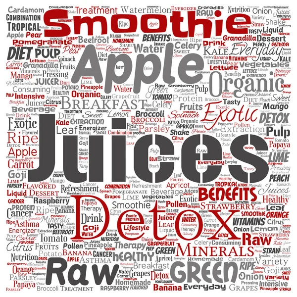 ベクトル概念自然なフルーツまたは野菜ジュース スクエア赤健康的な食事の有機飲料 Word の白い背景にクラウド分離 — ストックベクタ