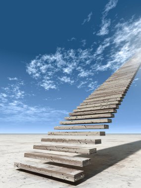 Kavram ya da kavramsal 3d merdiven cennete çölde bulutlu gökyüzü arka plan üzerinde adım