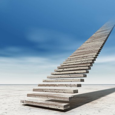 Kavram ya da kavramsal 3d merdiven cennete çölde bulutlu gökyüzü arka plan üzerinde adım