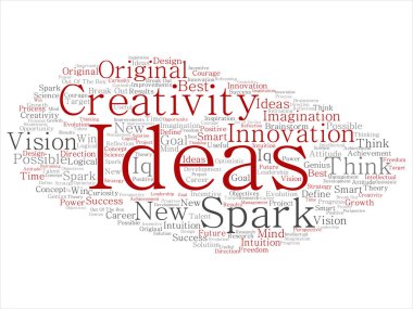 Kavram ya da soyut kelime beyin fırtınası kavramsal yaratıcı yeni bir fikir üzerinde izole beyaz arka plan bulut