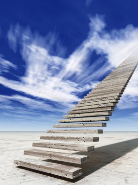 Kavram ya da kavramsal 3d merdiven cennete çölde bulutlu gökyüzü arka plan üzerinde adım