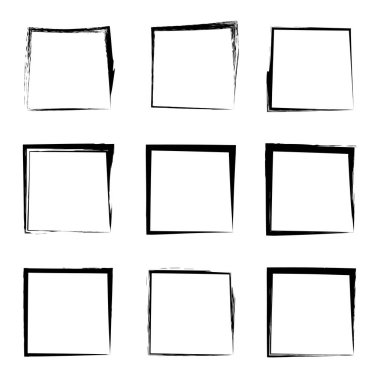 Beyaz arka plan üzerinde izole sanatsal siyah boya grungy fırça kare kare çerçeveler veya kenarlıklar koleksiyonu veya seti.