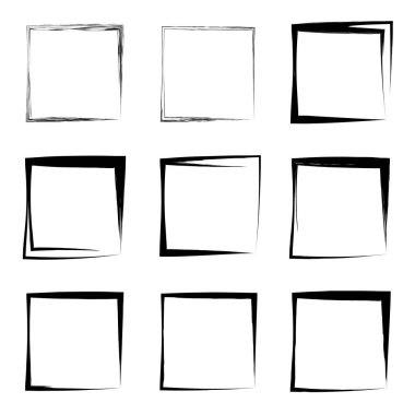 Beyaz arka plan üzerinde izole sanatsal siyah boya grungy fırça kare kare çerçeveler veya kenarlıklar koleksiyonu veya seti.