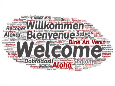 Farklı dillerde veya beyaz arka planda çok dilli izole edilmiş uluslararası sözcük bulutu kavram veya kavramsal soyut karşılama veya karşılama