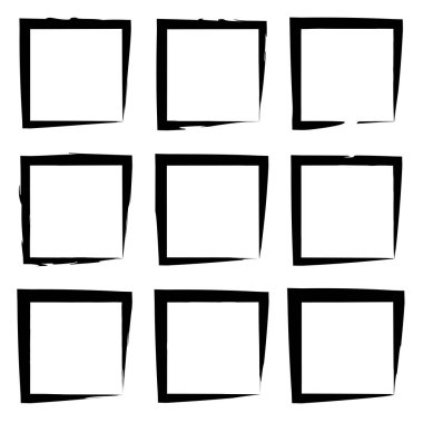 Beyaz arka plan üzerinde izole sanatsal siyah boya grungy fırça kare kare çerçeveler veya kenarlıklar koleksiyonu veya seti.