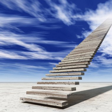 Kavram ya da kavramsal 3d merdiven cennete çölde bulutlu gökyüzü arka plan üzerinde adım