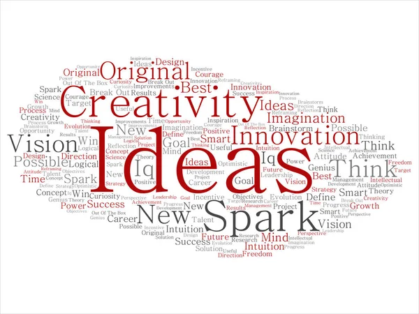 Kavram ya da soyut kelime beyin fırtınası kavramsal yaratıcı yeni bir fikir üzerinde izole beyaz arka plan bulut