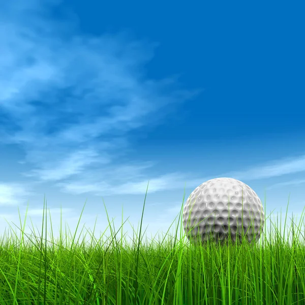 ゴルフ ボールと上空の背景を持つグリーン 新鮮で自然な草 — ストック写真