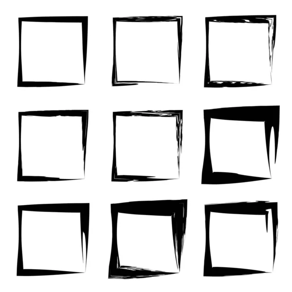 Collection Set Artistic Black Paint Grungy Brush Square Frames Borders — Stock Photo, Image