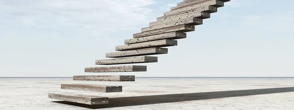 Concept or conceptual 3D stairs steps to heaven on sky background in desert with clouds
