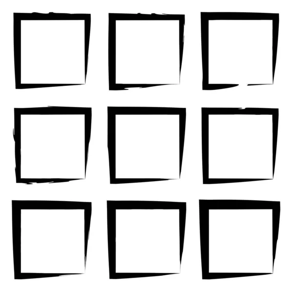 Collection Set Artistic Black Paint Grungy Brush Square Frames Borders — Stock Photo, Image