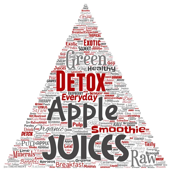 ベクトル概念自然なフルーツまたは野菜ジュース三角形赤矢印健康的な食事有機飲料単語クラウド ホワイト バック グラウンドの分離 — ストックベクタ