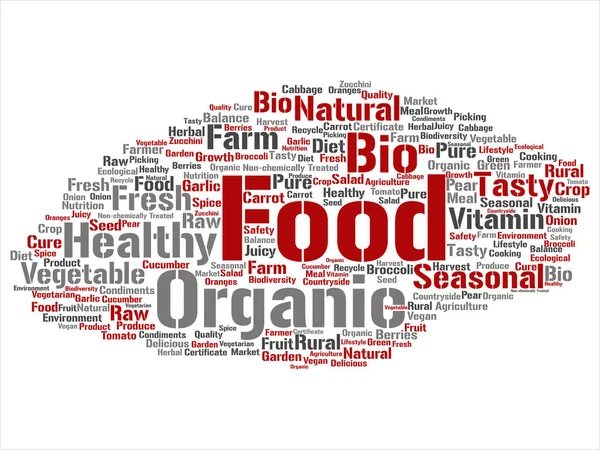 Vektör kavram ya da kavramsal Organik Gıda sağlıklı bio sebze beyaz arka plan üzerinde izole kelime bulut soyut