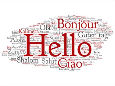 Kavram ya da kavramsal soyut Merhaba ya da uluslararası turizm kelime bulutu farklı dillerde veya çok dilli tebrik. 