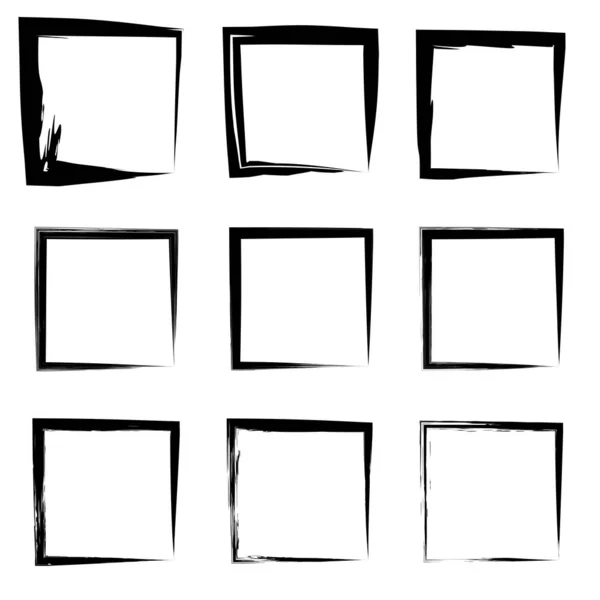 Collection Set Artistic Black Paint Grungy Brush Stroke Square Frames — Stock Photo, Image