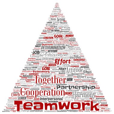 Vektör kavramsal ekip çalışması yönetimi üçgen ok kelime bulutu