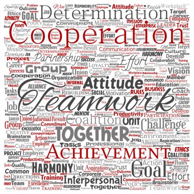 Vektör kavramsal ekip çalışması yönetimi kare kelime bulutu