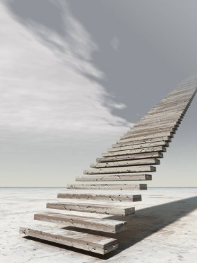 Kavram ya da kavramsal 3d illüstrasyon merdiven merdiven cennete çölde bulutlu gökyüzü arka plan üzerinde