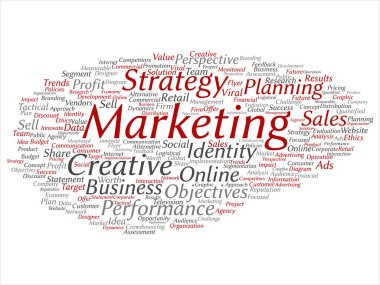 Vektör kavramı soyut iş başarısı pazarlama iş, eğilim, medya, odak, pazar, değer, ürün, reklam veya müşteri için arka plan kelime bulut. Kurumsal wordcloud için de