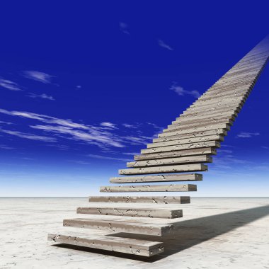 Kavram ya da kavramsal 3d illüstrasyon merdiven merdiven cennete çölde bulutlu gökyüzü arka plan üzerinde