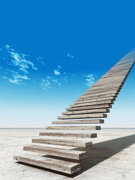 概念または概念の 図階段ステップ天雲と砂漠の空を背景に — ストック写真