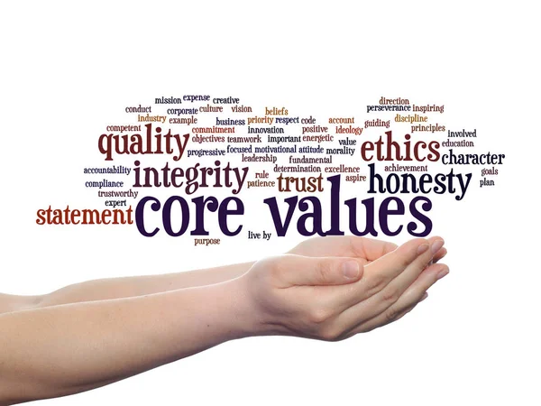 Conceptual Core Values Integrity Ethics Abstract Concept Word Cloud Hands — Stock Photo, Image
