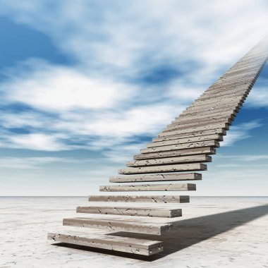 Kavram ya da kavramsal 3d illüstrasyon merdiven merdiven cennete çölde bulutlu gökyüzü arka plan üzerinde