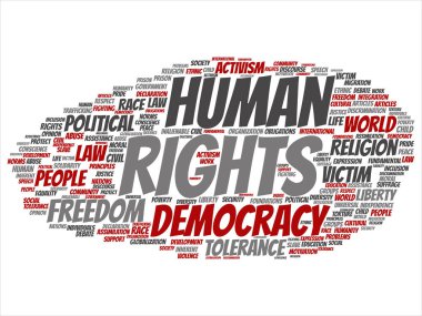 Kavram ya da kavramsal insan hakları siyasi özgürlük, demokrasi soyut kelime bulutu arka plan izole. İnsanlık dünya hoşgörü, hukuk ilkeleri, insanlar adalet ayrımcılık metin kolaj