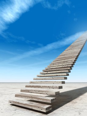 Kavram ya da kavramsal 3d illüstrasyon merdiven merdiven cennete çölde bulutlu gökyüzü arka plan üzerinde