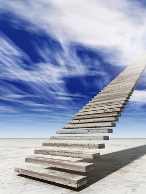 Kavram ya da kavramsal 3d illüstrasyon merdiven merdiven cennete çölde bulutlu gökyüzü arka plan üzerinde