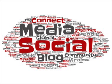 Kavramsal sosyal medya ağ veya arka plan üzerinde izole teknolojisi soyut kelime bulutu pazarlama iletişim. Bir tagcloud küresel topluluk dünya çapında genel kavram ya da reklam metafor için