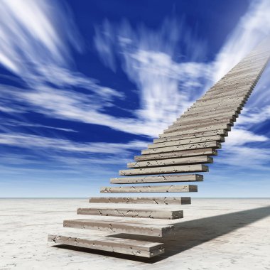 Kavram ya da kavramsal 3d illüstrasyon merdiven merdiven cennete çölde bulutlu gökyüzü arka plan üzerinde