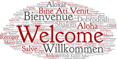 Kavram ya da kavramsal soyut hoş geldiniz ya da uluslararası kelime bulutu farklı dillerde veya çok dilli tebrik. Dünya, yabancı, dünya çapında seyahat, kolaj çevirmek, tatil turizm metin