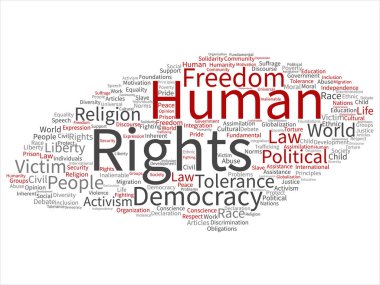 Kavram ya da kavramsal insan hakları siyasi özgürlük, demokrasi soyut kelime bulutu arka plan izole. İnsanlık dünya hoşgörü, hukuk ilkeleri, insanlar adalet ayrımcılık metin kolaj